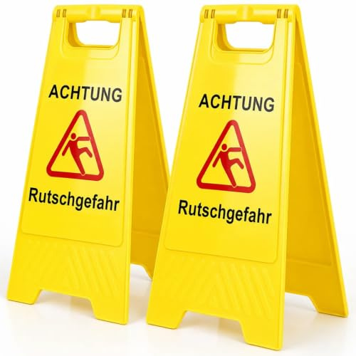 Achtung Rutschgefahr Aufsteller 2 Stück, Faltbar Warnschild Achtung Rutschgefahr, Sicherheitsaufsteller für Nassböden, Reinigungsarbeiten und Unfallprävention, 44 x 26cm, Beidseitig Beschriftet