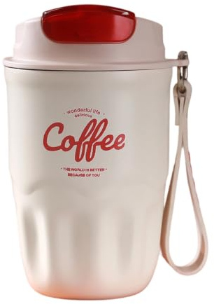 FrolicFit Insulated Coffee Cup with Handle, 360ml Double Wall Vacuum Stainless Steel Travel Mug, Leakproof Thermal Flask for Hot Cold Drinks, Portable Insulated Tumbler White 360ml