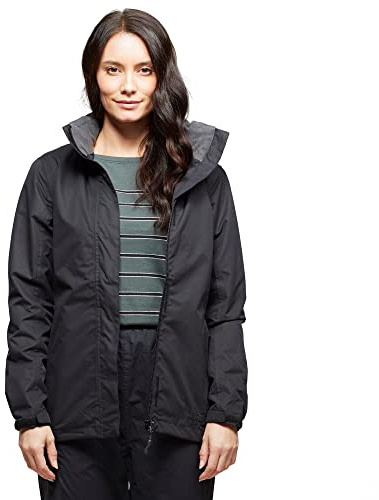 Peter Storm Women’s Downpour Waterproof Jacket with Rollaway Hood and 3 Zipped Pockets, Lightweight, Durable & Breathable Raincoat (UK, Numeric, 16, Regular, Regular, Black)