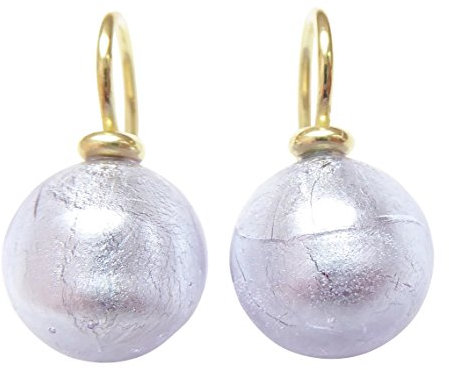 Ohr-Hänger Ohrringe Murano-Glas Perle flieder 12 mm Durchmesser rund Sterling-Silber gold-plattiert 585 Goldschmiede-Arbeit Handarbeit Unikat