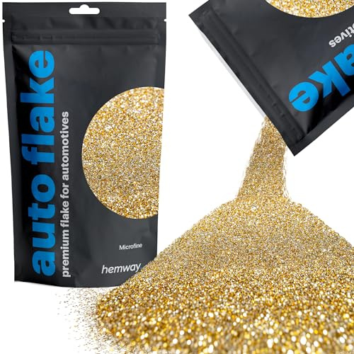 Hemway Auto Flake Glitter Additive for Paint 100g Microfine Gold Silver | Metal Flake for Custom Auto Paint & Coatings, for Car, Motorbike, Truck, Vehicles, Automotives