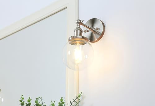 Pathson Réglable Applique Abat-jour en Verre Lampe Rétro Industrial Lampe Murale Plafonnier Rétro Eclairage pour Café,Cuisine,Salle à Manger et Grenier (Ampoule Non Inclus) Argent
