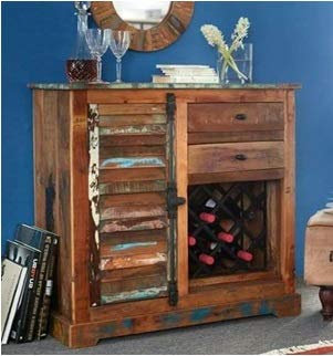 GELUSA N Mueble botellero - vinoteca. Botellero de Madera con Puerta y cajones Modelo Bell