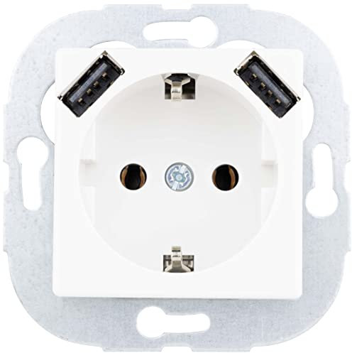 REV Quadro, Steckdose mit 2 USB Anschlüssen. USB: max. 2,1A, 5VDC, 10,5W, Weiss