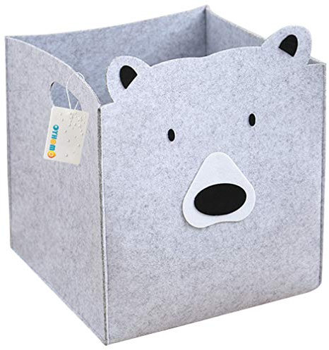 OYHOMO Filz Aufbewahrungsbox Faltbare Kinderzimmer Spielzeug Aufbewahrungskorb Quadratischer Faltbox Tiere Filztasche Filzkorb, Bär/Grau