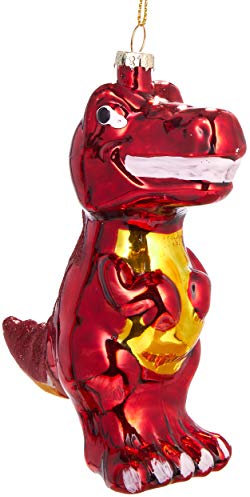 BRUBAKER T-Rex Rot - Handbemalte Weihnachtskugel aus Glas - Mundgeblasener Christbaumschmuck Figuren lustig Deko Anhänger Baumkugel - 12 cm