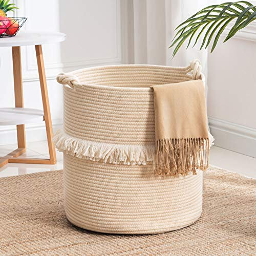 YOUDENOVA Grand panier de rangement en corde tissée, panier à linge bohème pour jouets et vêtements, panier à linge bohème pour salon, 40 x 42,9 cm