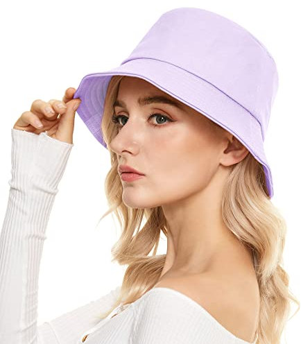 Durio Fischerhut Damen Sonnenhut Herren Unisex Sommerhut Bucket Hat Anglerhut Fishermütze Faltbarer Hut Lila Einheitsgröße
