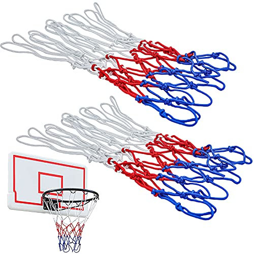 Pack of 2 Heavy Duty Basketball Net, Tri-Colored Basketball Nets Replacement, Accessories for Outdoor Indoor Sports (12 Loops)