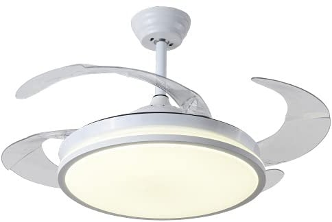 BEL AIR HOME - Ventilador de techo DUNE con Aspas Desplegables Luz Led 36W en 3 Temperaturas de Luz con Mando a Distancia -Motor DC Eficiente y Silencioso (BLANCO)