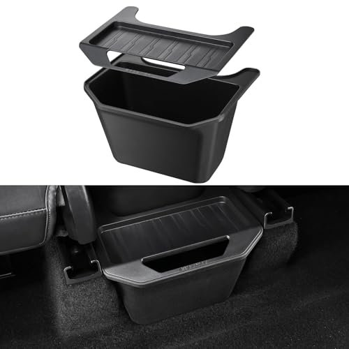 BASENOR Rear Storage for Tesla Model Y Rear Center Console Organiser ABS Flocking Backseat Storage Box Rear Middle Bin and Cup Holder for Model Y 2025 Refresh (Juniper) 2021 2022 2023 2024