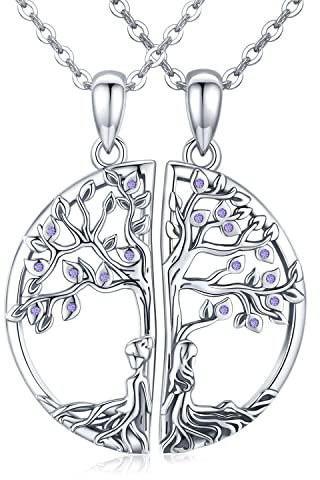 2 Stück Schwester Baum des Lebens Kette Damen 925 Sterling Silber Schwestern Anhänger Halskette Freundschaft Schmuck Geschenk für Mädchen Schwester Freund