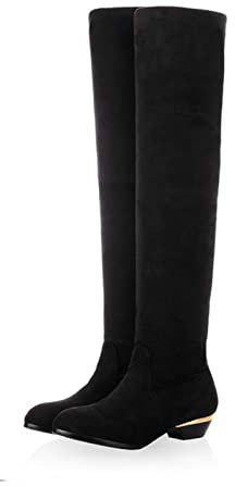 GAOword Stivali da Donna A Tubo Alto sopra Il Ginocchio in Velluto Stretch, Stivali con Tacco Basso, Stivaletti con Risvolto, Scarpe da Donna di Grandi Dimensioni,Nero,42 EU