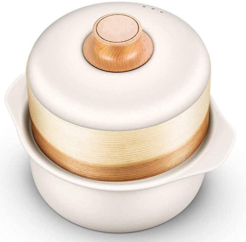 YOYOSHU Casserole en céramique Blanche Casserole en Argile résistante à la Chaleur Marmite en Terre Cuite Fond antidérapant(Size:Add Steamer)