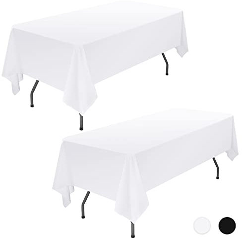 Showgeous 2 Stück Tischdecke Weiße Tischdecken 153×260cm Rechteckige Tischdecke aus Polyestergewebe Waschbare Tischdecke Tischtuch für Restaurant Buffetpartys und Camping