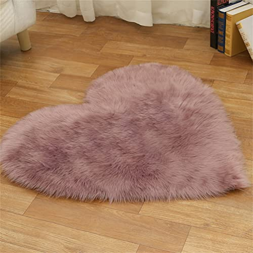 Tomifine Herzform Lammfell Teppich Schaffell Imitat Fell Teppich Kunstfell Matte Sofa-Deco Waschbarer Bettvorleger, Sitzkissen, Dekofell für Stuhl (90 x 140 cm,Violett b)