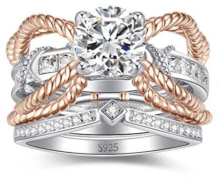 JewelryPalace Kreuz Verdrehter Rundschliff 2ct Zirkonia Promise Ring Damen, Infinity Verlobungsring Silber 925 Solitär Rosegold Frauen, Unendlichkeits Hochzeitsring Trauring Ehering Band Ringe Set 49