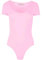 Womens Cap Short Sleeve Plain Round Neck Stretch Leotard Bodysuit Uk 8-26 (Baby Pink, 16-18)