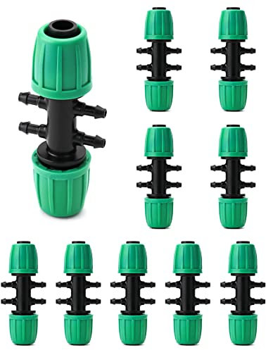 QWORK® 10stk Gartenschlauch Wasserrohr Verbinder T-Stück 1/2 Zoll bis 1/4 Zoll, Doppel Way Gartenbewässerung Verteiler Passend für 13 mm ID / 4 mm ID