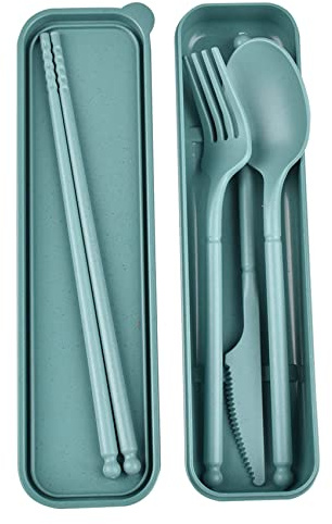 Juego de utensilios de campamento, juego de utensilios reutilizables con funda, juego de cubiertos de plástico, tenedores, cuchara, palillos, juego de cubiertos portátil para viajes, picnic, camping o