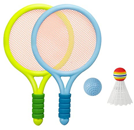 SM SunniMix Tennisschläger Set Kinder ab 2 Jahre, Kinder Badmintonschläger Set mit und Badminton-Federball, Kinder 2 in 1 Badminton Tennis Schläger Draussen Spielzeug für Outdoor Sport, Grün blau