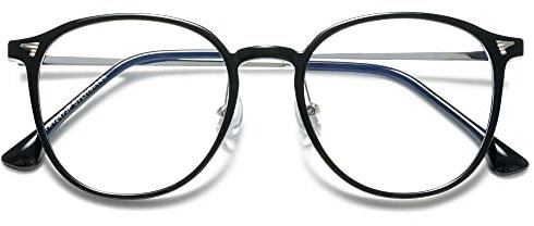 KOOSUFA Mode Blaulichtfilter Brille Retro Ultra Licht TR90 Brillengestelle Anti Blaulicht Brillen Ohne Sehstärke Damen Computerbrille Gaming Brille Anti Müdigkeit mit Etui Schwarz silber