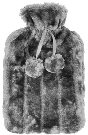 2L Hot Water Bottle with Luxury Cosy Fur Hot Water Bottle Provides Warmth and Pain Relief, Standard for Hand Feet Warmer, Neck and Shoulder Pain Relief (Hot Water Bottle with Dark Grey Fur Cover)