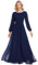 Ever-Pretty Damen Long Mutter Der Braut Abendkleider Lange Ärmel Chiffon Rundkragen Ärmellos Elegant Navy Blau 44EU