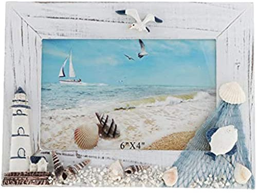 BESSTUUP Cornici da spiaggia in stile mediterraneo in legno con oceano cornice per foto per casa nautica al mare regali per vacanze artigianali - B