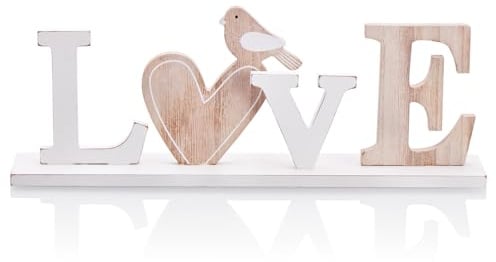 com-four® Deko Aufsteller aus Holz - Schriftzug Love mit Herz und Vogel - Deko-Schriftzug zum Hinstellen - dekorativer Aufsteller für Frühjahr und Sommer (1 Stück - Love - XL)