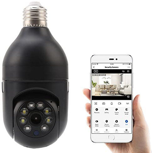 Bulb Camera, E27 Light Bulb Camera 1080P WiFi Home Bulb Camera, 360 Degree Auto Tracking Panoramic Camera With Two Way Audio/Auto Tracking/Motion Detection/Night Vision Security Camera (Black)