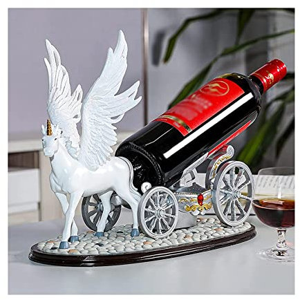 OLOTU Light Luxury Wine Rack Flying Horse Pulling Cart Wine Holder Unicorn Artwork Ornament Single Unique Wine Bottle Stand