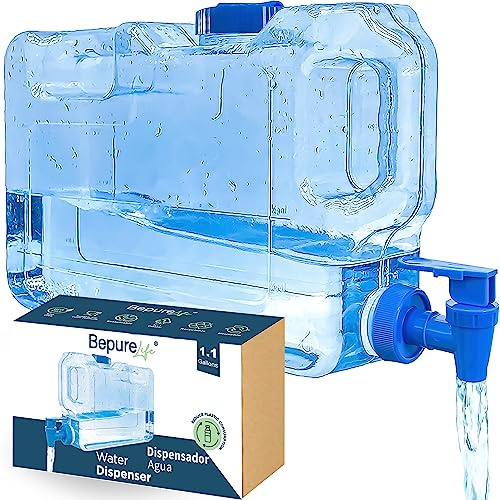 Bepurelife Dispensador de Agua Fria para Nevera con Grifo Plastico, 4,2L (1,1 GAL) - (35 x 8 x 20 cm) - Plástico PETG Libre de Fugas - Resistente - con Asa de Transporte - Bebidas y Jugos