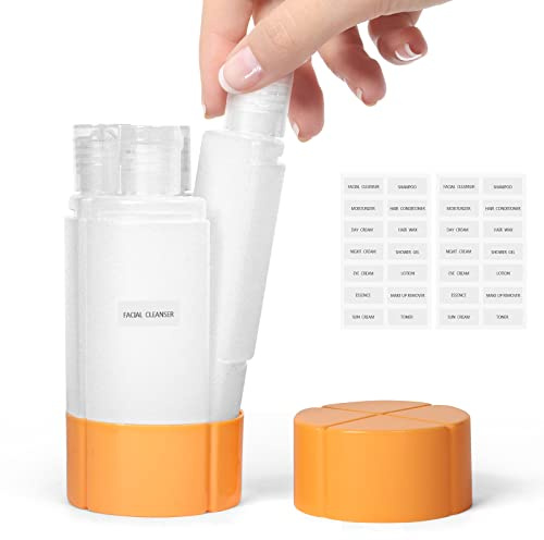 Travel Bottle, TSA approved 4-in-1 Leak-Proof Bottle, 4 * 60ml/2oz, with 2 Pre-printed Labels for Travel Gym Camping, Carry-On Travel Size Toiletries Shampoo Lotion Bottle for Women Men(Orange)