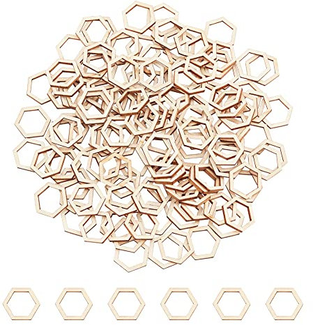 NBEADS 200 Stück Sechskant holz Verbindungsringe, 22,5x20 mm unbehandelte Holz-Sechskant-Rahmen unfertige Holzstücke Ringe Form Verbindungsring Charms für DIY Schmuck Handwerk Home Ornamente