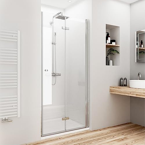 Meykoers Duschtür Nische 120 x 185cm, Duschtür Nischentür aus 6mm ESG-sicherheitsglas, Duschtür Faltbar Nischentür Duschen Falttür Duschwand mit Magnetische Türleiste