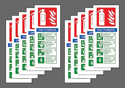 Dry Powder Fire Extinguisher ID Safety sign 200mm x 80mm (Pack of 10 signs) - 1mm flexible Plastic sign