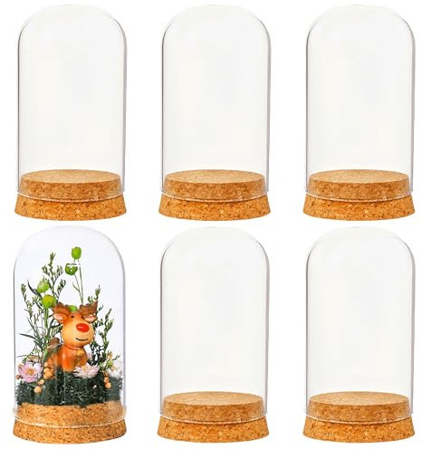 6 x 10 cm, 6 Stück, Glaskuppel, transparente Glaskuppel mit Korksockel, für Insekten, Fotos, Spielzeug, Puppen, Handwerk, Ausstellung antiker Sammlerstücke