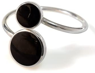 Fly Style 925 Silber Ring für Damen - Offener, Größenverstellbarer Ring Mit Stein oder Muschel - Größe: 16.5 mm - Farbwahl: Schwarzer Onyx