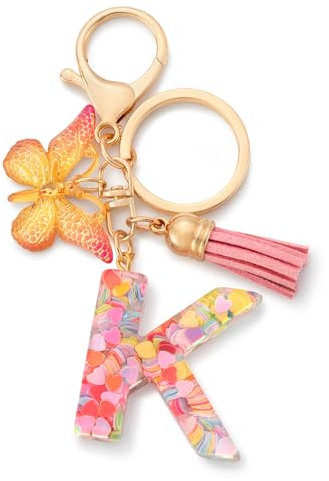 CHUQING Schlüsselanhänger mit Anfangsbuchstaben für Mädchen und Frauen, Rosa, süßer Schmetterlings-Herz-Schlüsselanhänger für Rucksack, Schultasche
