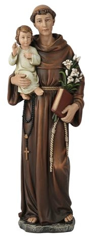 BC Catholic Ca. 25 cm große Statue des Heiligen Antonius mit dem Jesuskind, gesegnete Figur, religiöses Geschenk zum Vatertag, inspirierende Wohnaccessoires, Renaissance-Skulptur, handgefertigt von