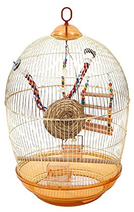 NEWNAN Vogelkäfig, Papageienkäfig, rund, luxuriös, Goldener Metall-Vogelkäfig, Vogelhäuschen, Papageienkäfig (Größe: L) (S)