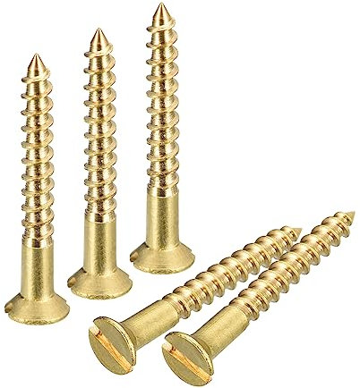 sourcing map Vis à Bois en Laiton, 40Pcs M2.5 x 20mm Vis Autotaraudeuse à Tête Plate à Entraînement Fendu, Fraisée pour Meubles de Menuiserie