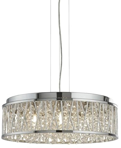 Licht-Erlebnisse Hängeleuchte Kristall Ø 48 cm H: max. 135 cm verstellbar 7x G9 Glas Metall Klassisch Pendelleuchte Wohnzimmer Hängelampe Esstisch