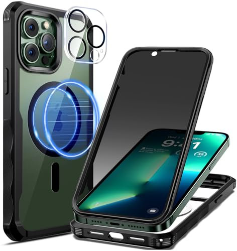 seacosmo Sichtschutz für iPhone 13 Pro Max Hülle [Kompatibel mit Magnetisch], Anti-Spy Handyhülle 360 Grad Schutzhülle, Stoßfestes Case mit Privacy Panzerglas und Kamera Schutzfolie [9H HD]