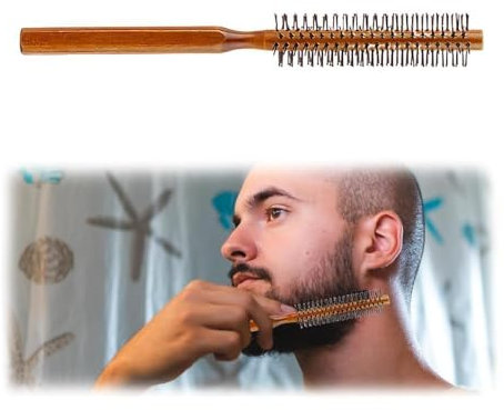 Männer Bart-Rundbürste aus Holz für Bartstyling und Pflege - Mini Bart Bürste Klein Haarbürste - Ergonomischer Griff, Stabile Noppen - Perfekt für Volumen, Glanz und Glättung - Bartbürste (Größe S)