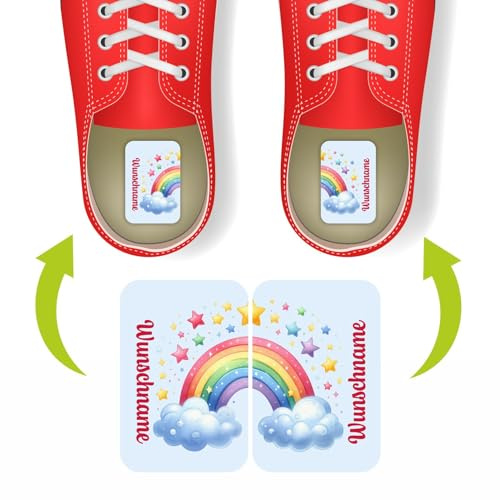 Namensaufkleber Set für Schuhe - individuell personalisierte Etiketten mit Wunschname -links rechts Aufkleber - Kinder Aufkleber mit Wunschtext für Schuhe (Regenbogen)