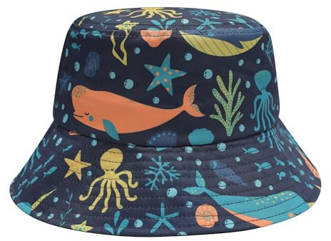 ZLYC Männer Frauen Sommer Fischerhüte Obst Hut, Sea Life Navy Blue, One Size
