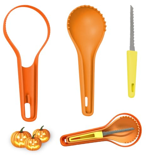 7 Stück Halloween Kürbis Schnitzset,Halloween Dekoration Kürbis Schnitzer Schneide Werkzeuge zum Aushöhlen von Kürbisse,Edelstahl Kürbis Schnitzwerkzeuge Schnitzmesser Kürbis Schnitzen Set (Orange)