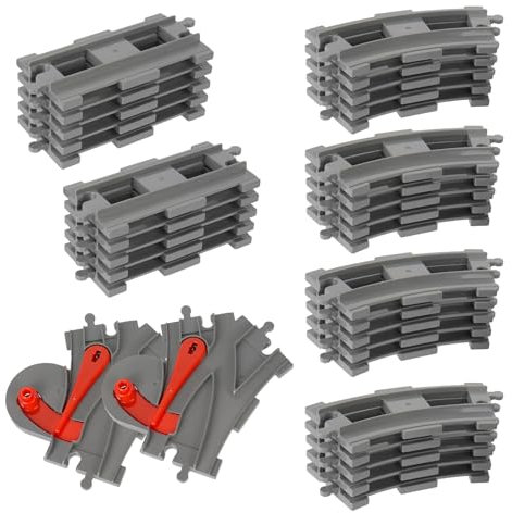 Bausteine Zug Schienen Set, 34PCS Spielzeug Eisenbahnschienen, City Eisenbahn Schienen, Bestehend aus Cross Track Gerade, Kurven Schienen, City Zug Schienen Set für Kinderspielzeug Jungen Mädchen